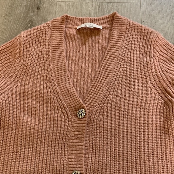 Loft shimmer Women's Pink‎ Cardigan Sweater size XS ribbed - Picture 9 of 9